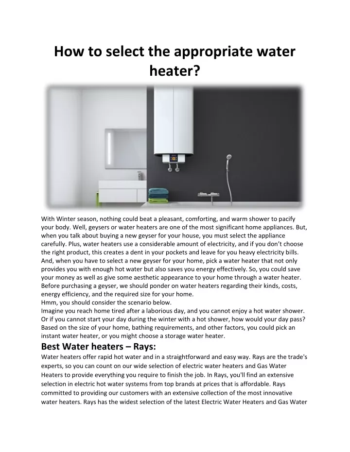 how to select the appropriate water heater