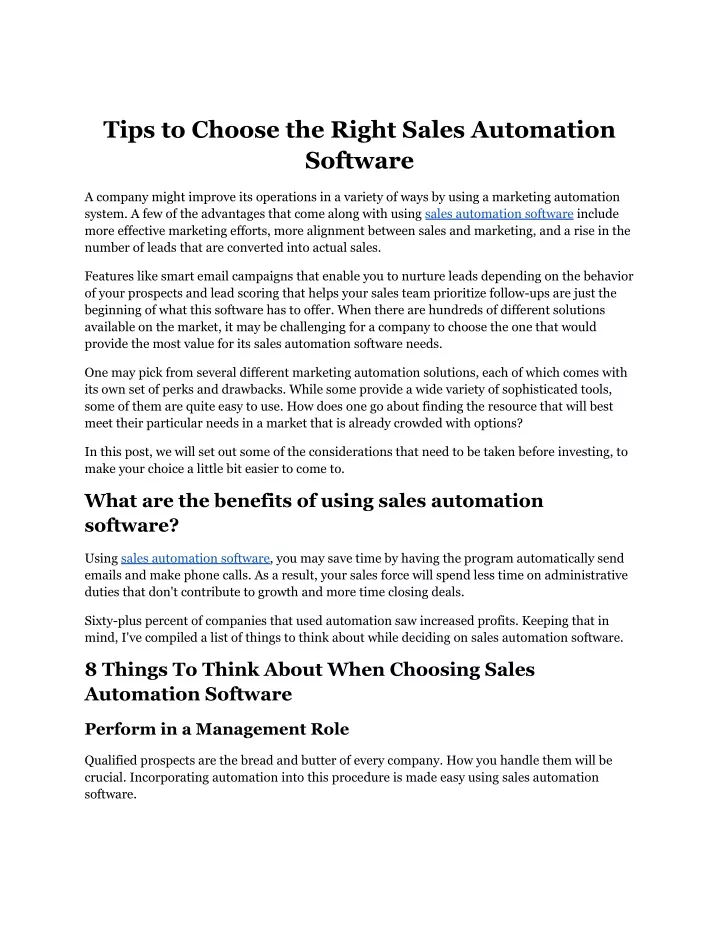 tips to choose the right sales automation software