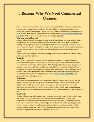 5 Reasons Why We Need Commercial Cleaners