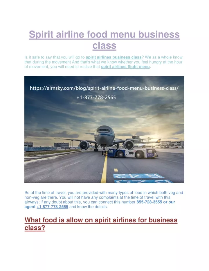 spirit airline food menu business class