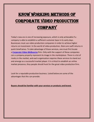 Know Working Methods of Corporate Video Production Company