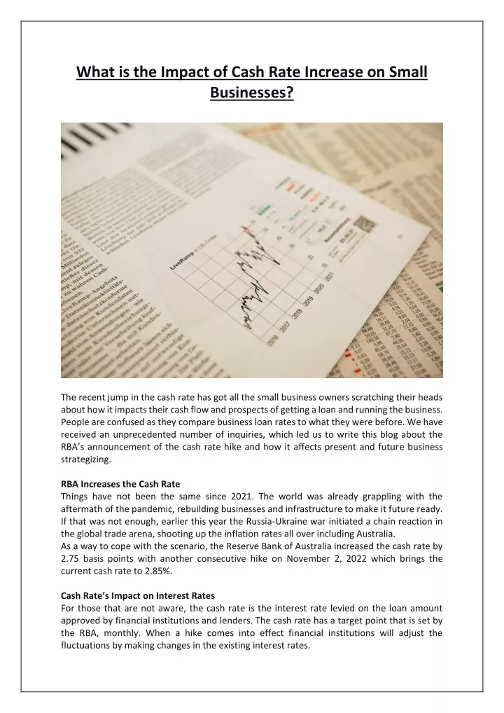 what is the impact of cash rate increase on small