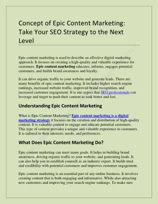 Level Up SEO Strategy with the Concept of Epic Content Marketing