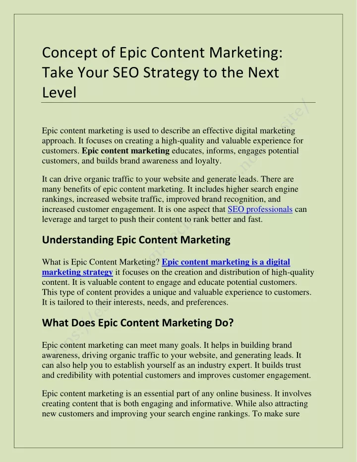 concept of epic content marketing take your