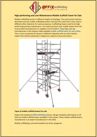 High-performing and Low-Maintenance Mobile Scaffold Tower for Sale