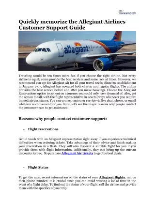 quickly memorize the allegiant airlines customer