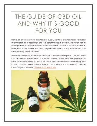The Guide of CBD Oil and Why It’s Good For You