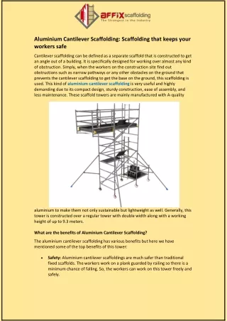 Aluminium Cantilever Scaffolding: Scaffolding that keeps your workers safe