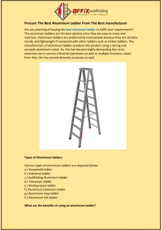 Procure The Best Aluminium Ladder From The Best manufacturer