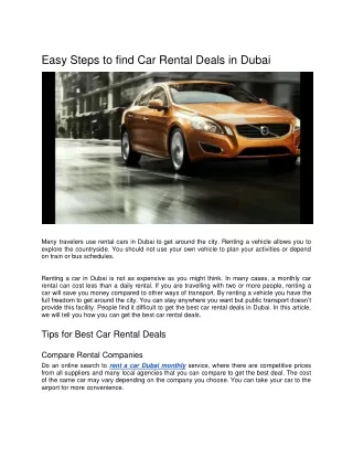 Easy Steps to find Car Rental Deals in Dubai