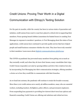 Credit Unions: Proving Their Worth in a Digital Communication with Eltropy's Tex