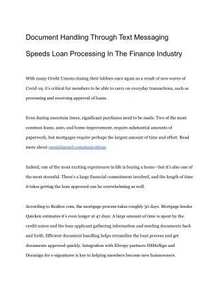 Document Handling Through Text Messaging Speeds Loan Processing In The Finance I