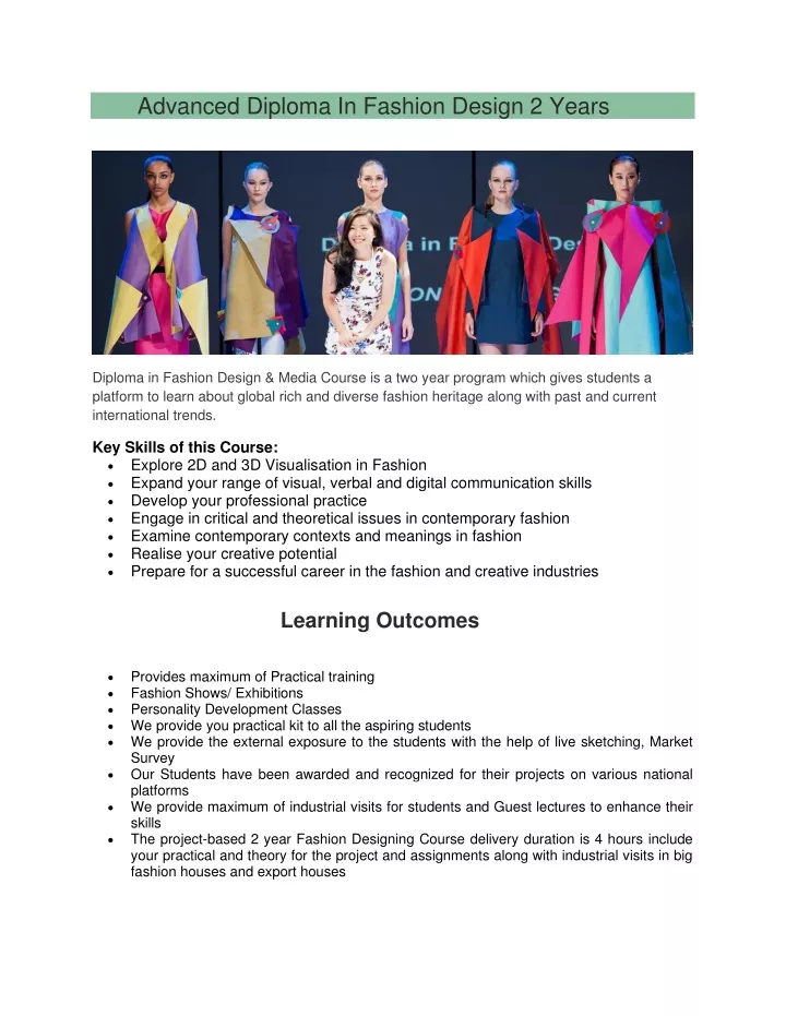 advanced diploma in fashion design 2 years