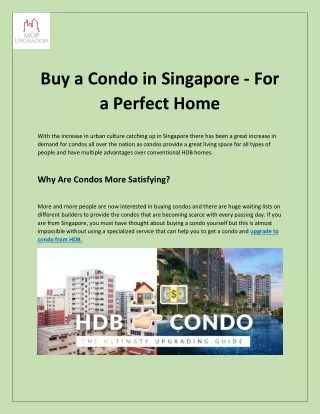 Buy A Condo In Singapore — For A Perfect Home