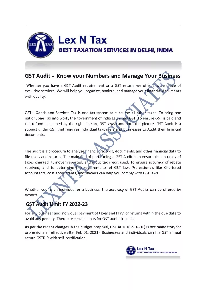 gst audit know your numbers and manage your