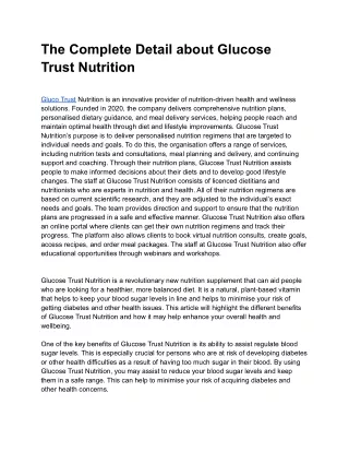 the complete detail about glucose trust nutrition