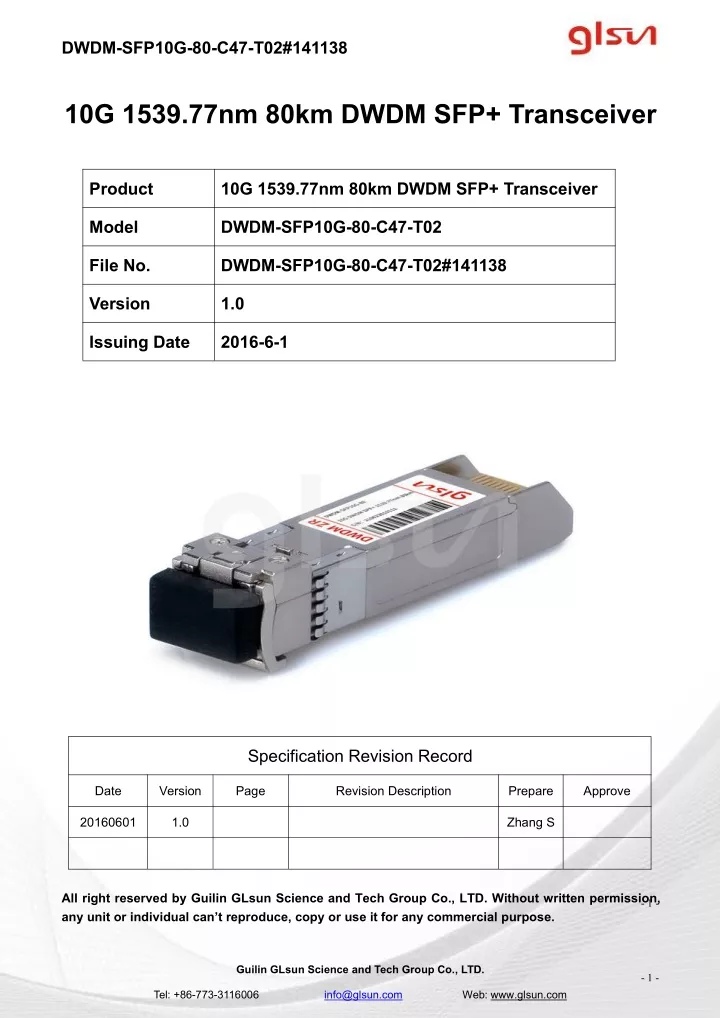 dwdm sfp10g 80 c47 t02 141138