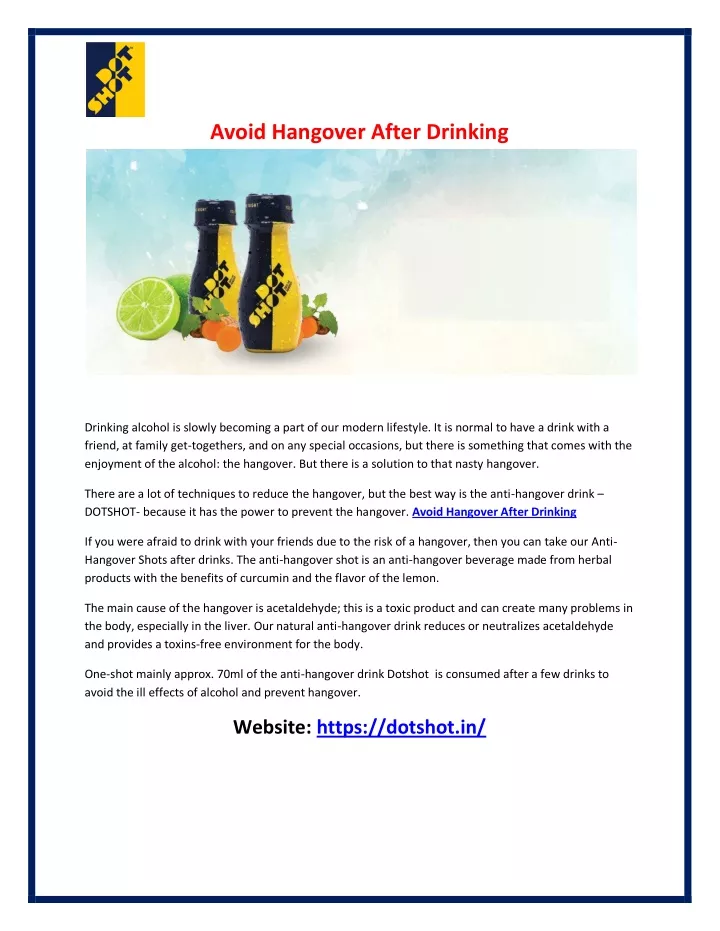 avoid hangover after drinking