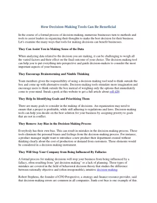 how decision making tools can be beneficial