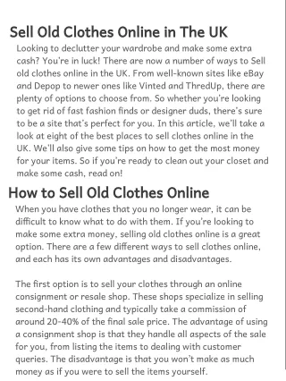Sell Old Clothes Online in The UK