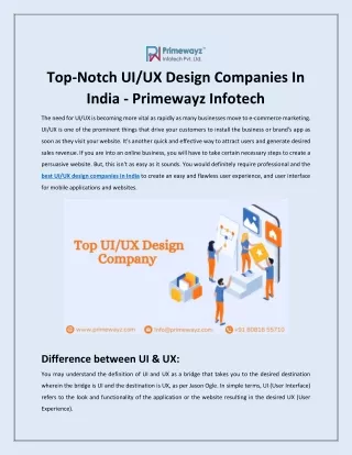 Top Benefits Of Hiring The Best UIUX Design Companies In India Primewayz infotech