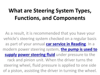what are steering system types functions and components