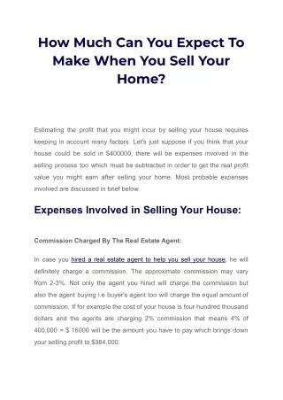 How Much Can You Expect To Make When You Sell Your Home