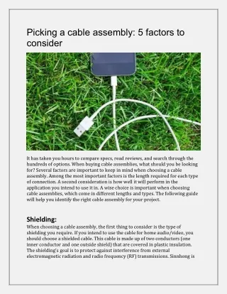 Picking a cable assembly 5 factors to consider