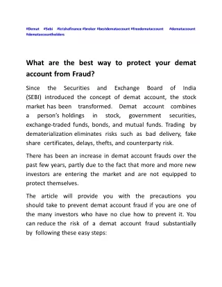What are the best way to protect your demat account from Fraud