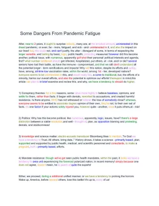 Some Dangers From Pandemic Fatigue