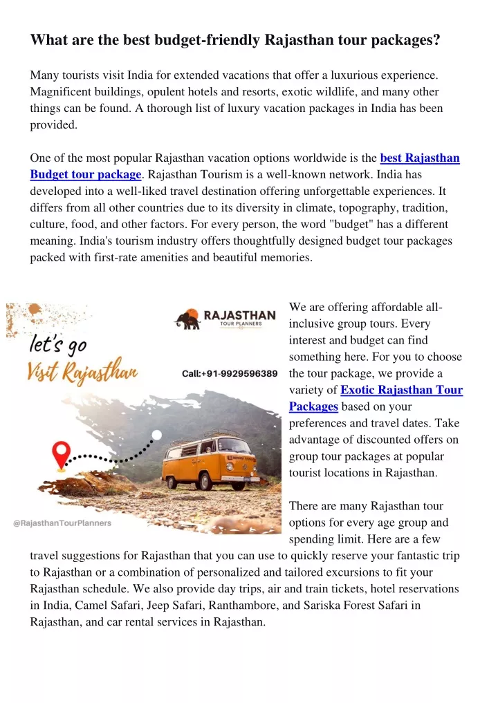 what are the best budget friendly rajasthan tour