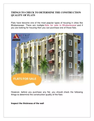 THINGS TO CHECK TO DETERMINE THE CONSTRUCTION QUALITY OF FLATS