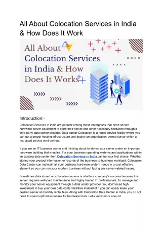 all about colocation services in india how does