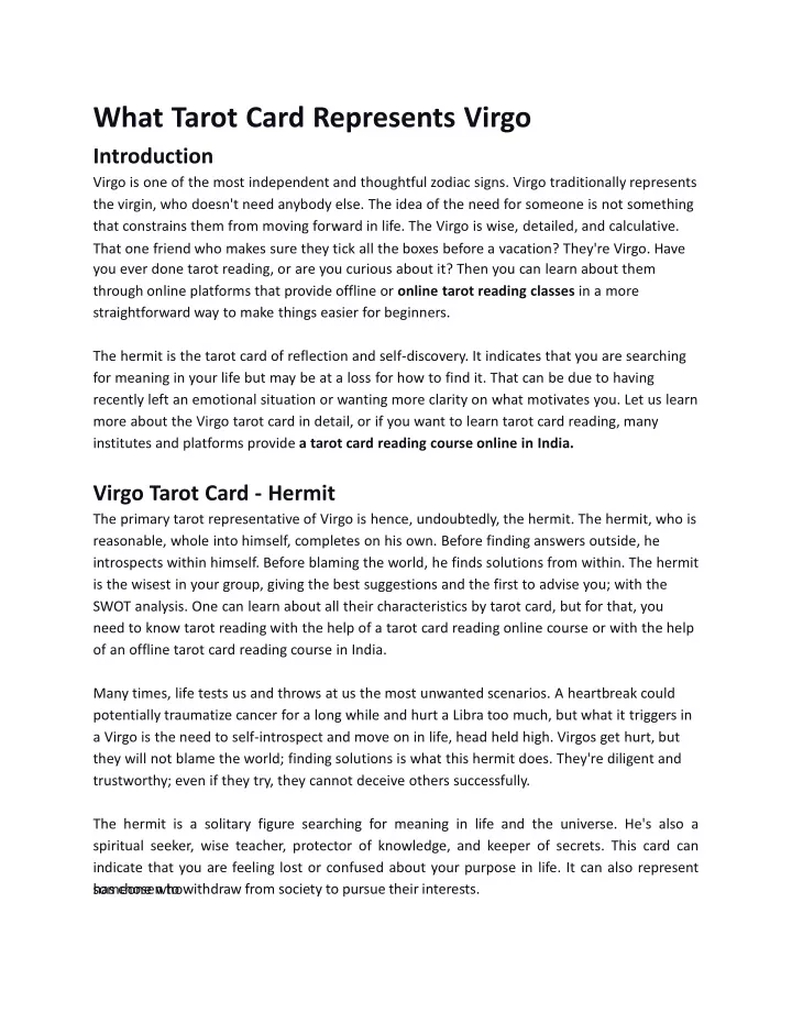 what tarot card represents virgo introduction