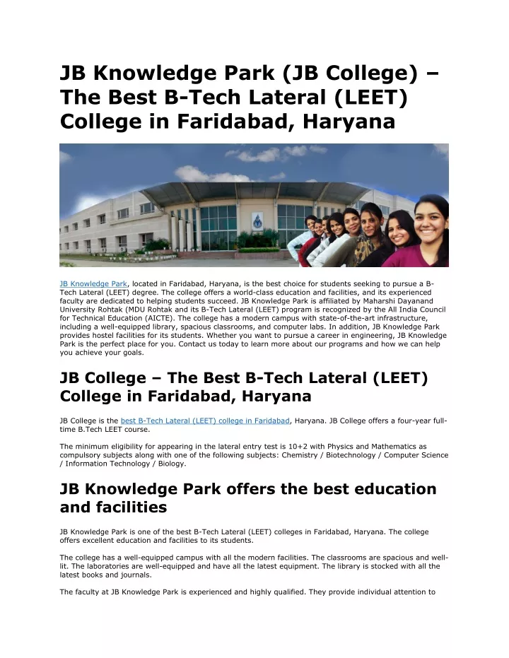 jb knowledge park jb college the best b tech
