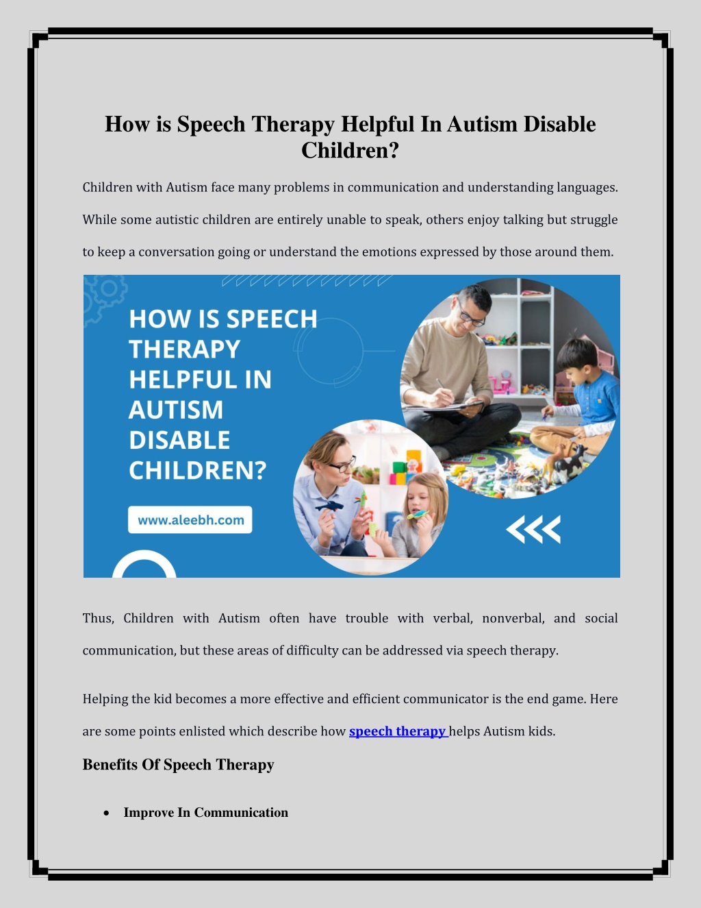 PPT - How is Speech Therapy Helpful In Autism Disable Children ...