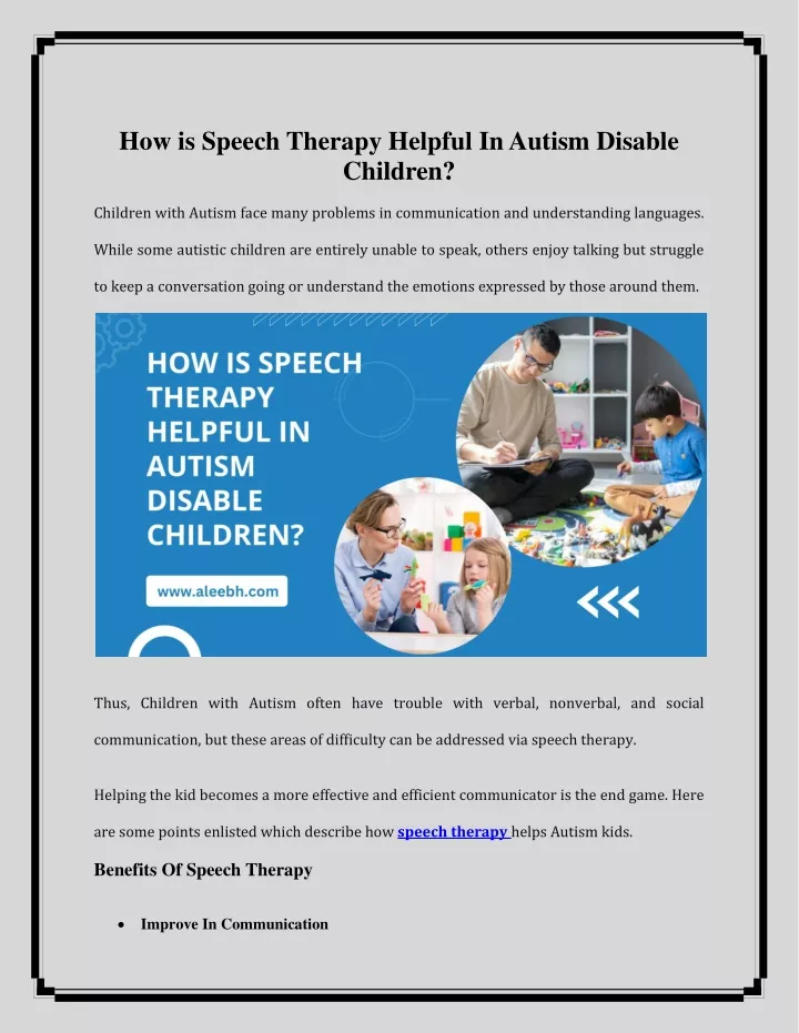 how is speech therapy helpful in autism disable