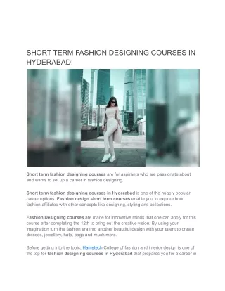 Guide for Short Term Fashion Designing Courses in India : Hamstech