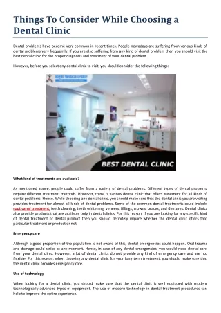 Things To Consider While Choosing a Dental Clinic