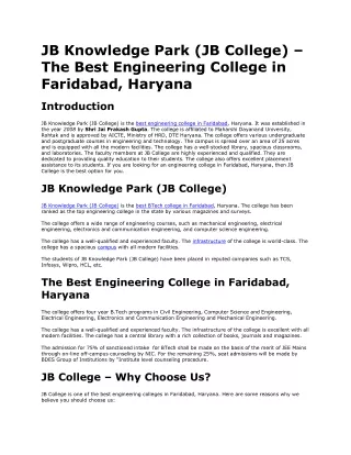 JB Knowledge Park (JB College) – The Best Engineering College in Faridabad, Haryana