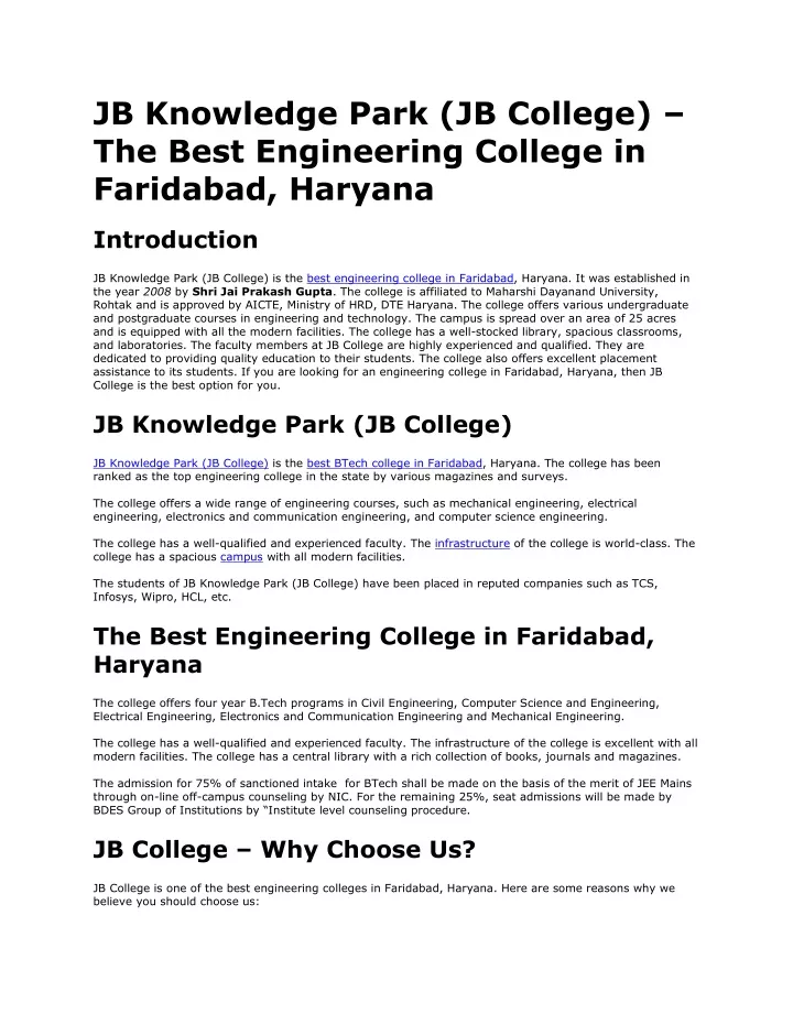 jb knowledge park jb college the best engineering