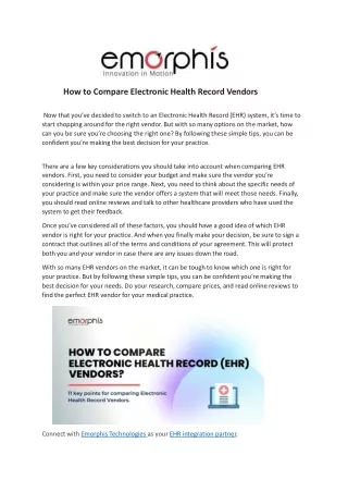 how to compare electronic health record vendors