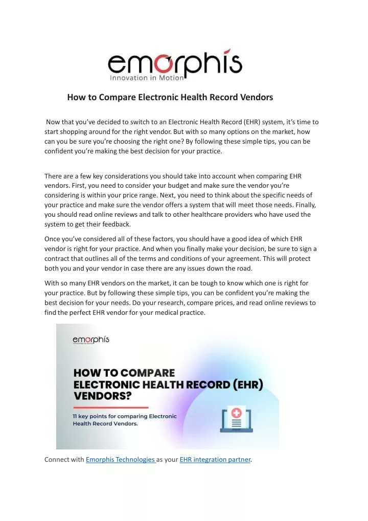 how to compare electronic health record vendors