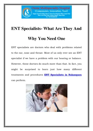 ENT Specialists in Nalasopara Call-7428094028
