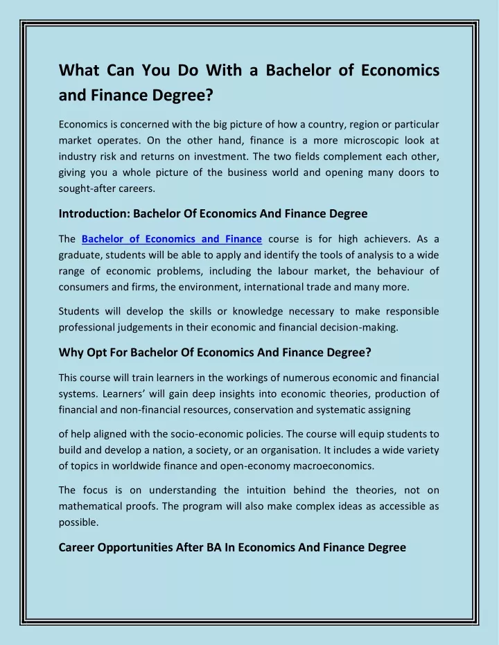 what can you do with a bachelor of economics
