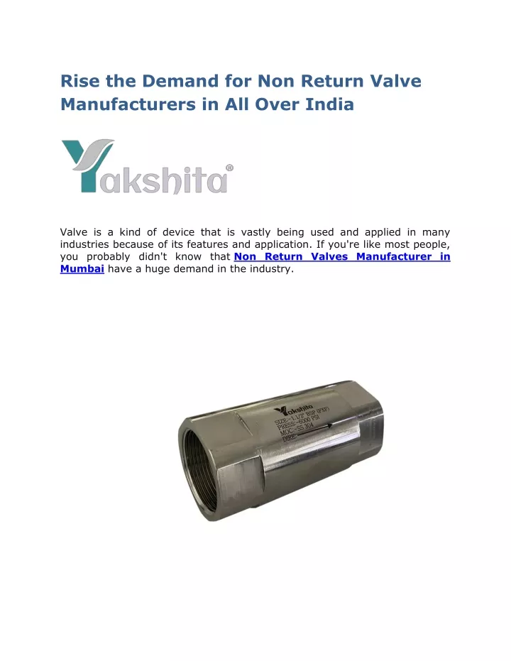 rise the demand for non return valve
