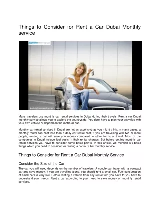 Things to Consider for Rent a Car Dubai Monthly service