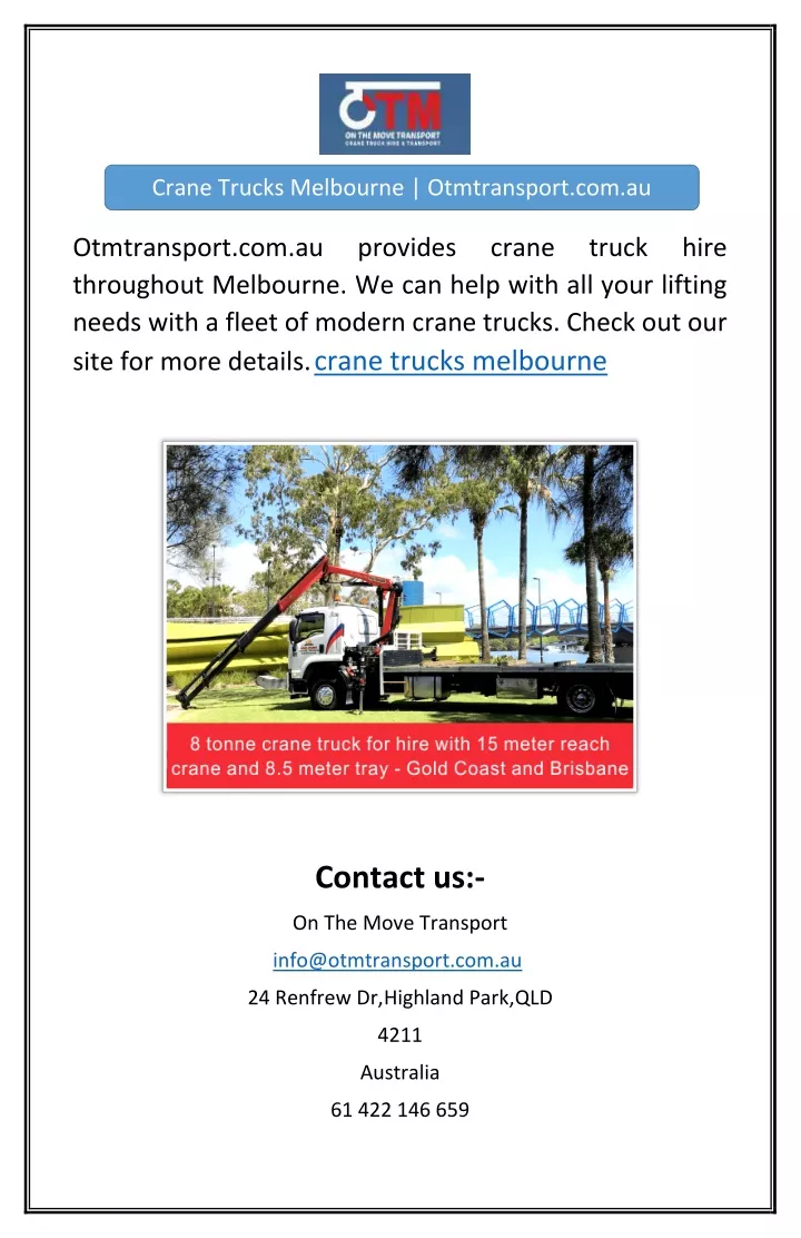 crane trucks melbourne otmtransport com au