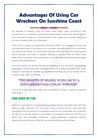 advantages of using car wreckers on sunshine coast