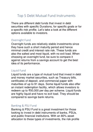 Top 5 Debt Mutual Fund Instruments